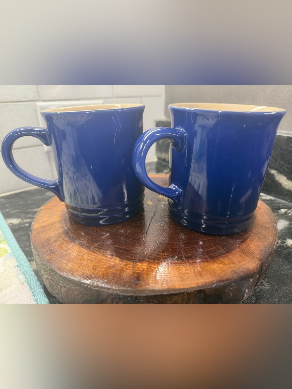 NEW Le Creuset Indigo Blue Purple 400ml 14oz Coffee Mugs Stoneware Set of 2